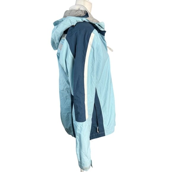 The North Face Light Blue / Dark Blue Waterproof Shell Jacket w Hood Womens Med - Picture 11 of 13